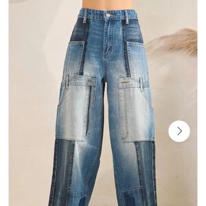 Oli & Hali Blue Upside Down Patchwork Flare Jeans - Size Medium